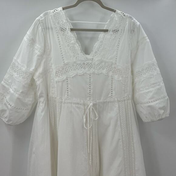 Anthropologie Eri + Ali L Gustavia Dress White Cotton Lace Embroidered Prairie - Picture 7 of 13
